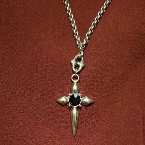 Silver Cross Pendant with Black Stone